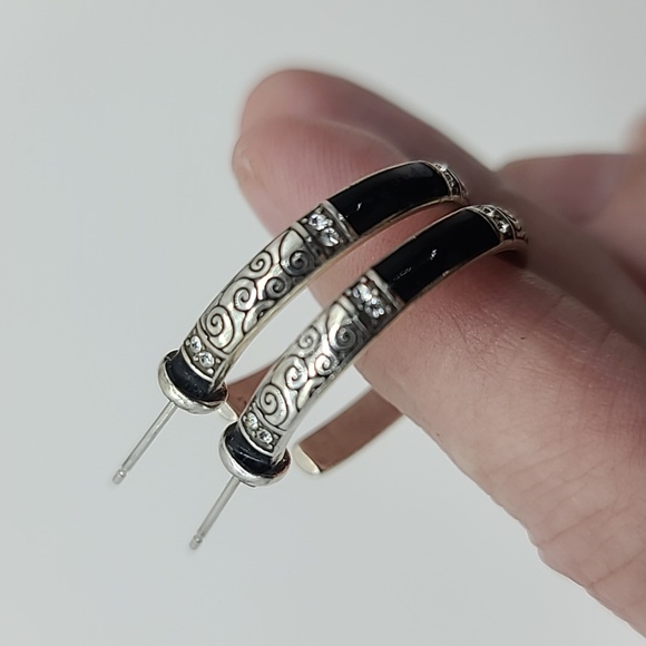 Brighton "WILTERN" Black Enamel, Scrolls, & Swarovski Crystals Bangle & Earrings - Picture 12 of 14